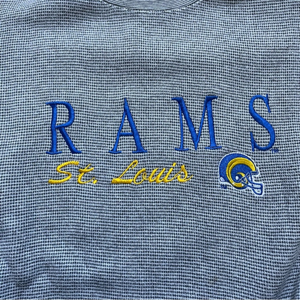 VINTAGE St Louis Rams Logo 7 Sweater Mens Extra Large Gray Crewneck Sweatshirt - Picture 3 of 9